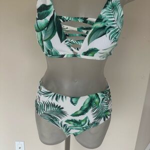 Tropical Leaf Print Bikini Set